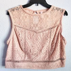Xhilaration Pink Lace Short Sleeve Crop Top Juniors L
